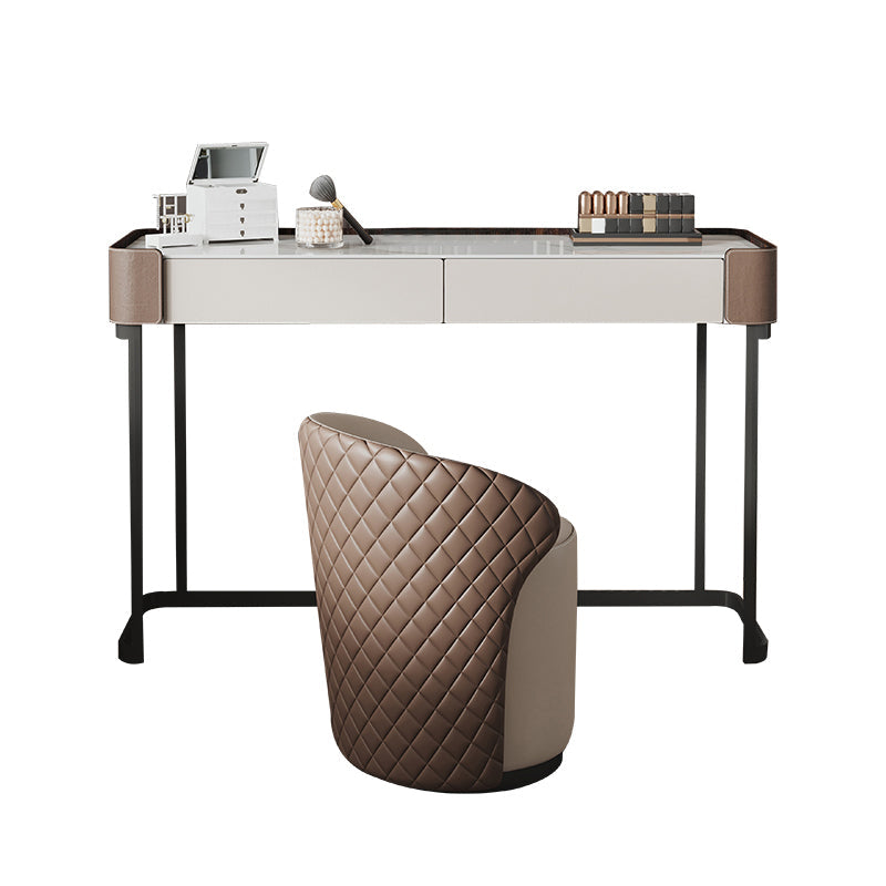 2-Drawer Vanity Makeup Table Stool Set Stone Top Dressing Table Clearhalo 'Bedroom Furniture' 'furn' 'furn_makeup_vanities' 'Furniture' 'Makeup Vanities' 'makeup_vanities' 5912782