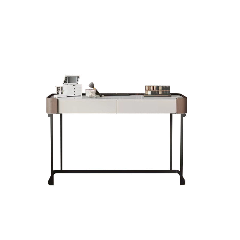 2-Drawer Vanity Makeup Table Stool Set Stone Top Dressing Table Clearhalo 'Bedroom Furniture' 'furn' 'furn_makeup_vanities' 'Furniture' 'Makeup Vanities' 'makeup_vanities' 5912783