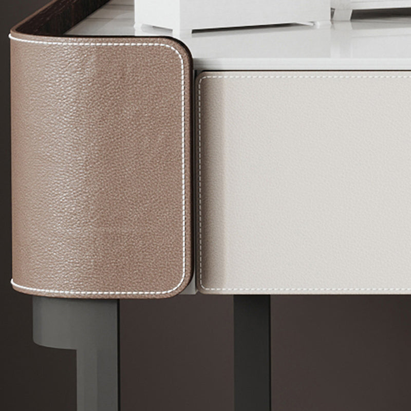 2-Drawer Vanity Makeup Table Stool Set Stone Top Dressing Table Clearhalo 'Bedroom Furniture' 'furn' 'furn_makeup_vanities' 'Furniture' 'Makeup Vanities' 'makeup_vanities' 5912785