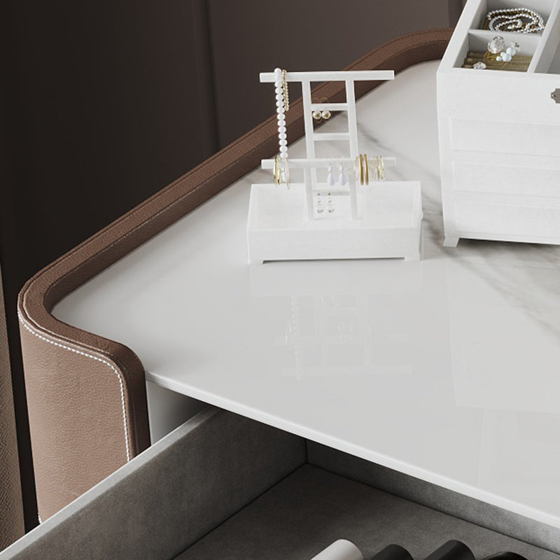 2-Drawer Vanity Makeup Table Stool Set Stone Top Dressing Table Clearhalo 'Bedroom Furniture' 'furn' 'furn_makeup_vanities' 'Furniture' 'Makeup Vanities' 'makeup_vanities' 5912786