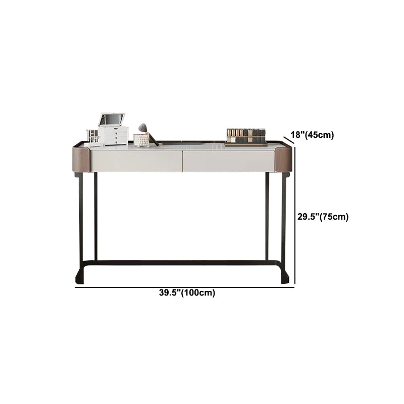 2-Drawer Vanity Makeup Table Stool Set Stone Top Dressing Table Clearhalo 'Bedroom Furniture' 'furn' 'furn_makeup_vanities' 'Furniture' 'Makeup Vanities' 'makeup_vanities' 5912790