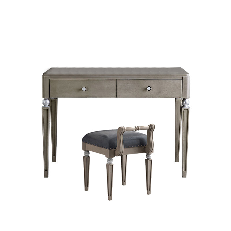 Traditional Mirrored Vanity Set Light Brown Solid Wood Dresser Makeup Vanity & Stools 31.5"L x 19.7"W x 29.5"H Clearhalo 'Bedroom Furniture' 'furn' 'furn_makeup_vanities' 'Furniture' 'Makeup Vanities' 'makeup_vanities' 5912825