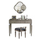 Traditional Mirrored Vanity Set Light Brown Solid Wood Dresser Makeup Vanity & Mirror & Stools 31.5"L x 19.7"W x 29.5"H Clearhalo 'Bedroom Furniture' 'furn' 'furn_makeup_vanities' 'Furniture' 'Makeup Vanities' 'makeup_vanities' 5912828