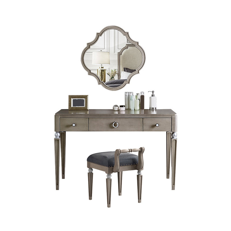 Traditional Mirrored Vanity Set Light Brown Solid Wood Dresser Makeup Vanity & Mirror & Stools Clearhalo 'Bedroom Furniture' 'furn' 'furn_makeup_vanities' 'Furniture' 'Makeup Vanities' 'makeup_vanities' 5912830