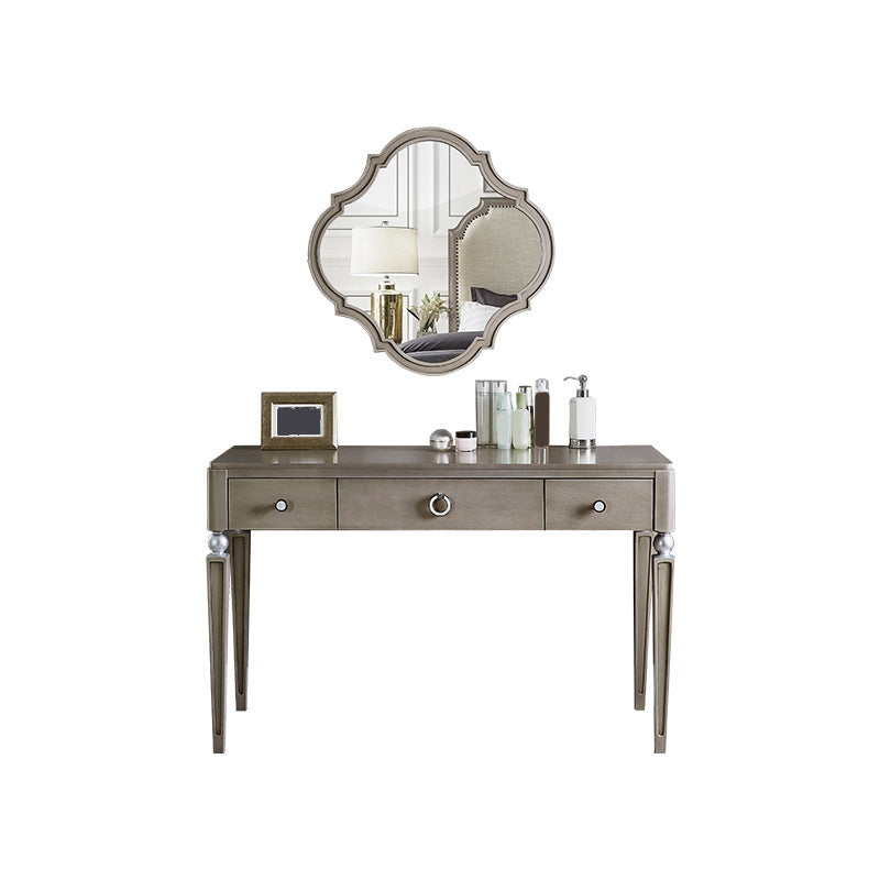 Traditional Mirrored Vanity Set Light Brown Solid Wood Dresser Makeup Vanity & Mirror Clearhalo 'Bedroom Furniture' 'furn' 'furn_makeup_vanities' 'Furniture' 'Makeup Vanities' 'makeup_vanities' 5912836