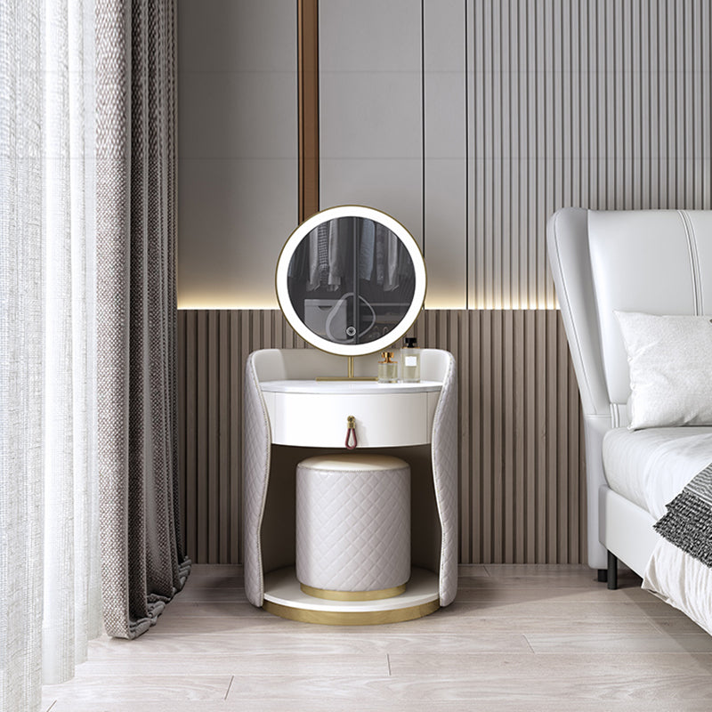Mesa de tocador de madera y metal Taburada de tocador de cuero sintético