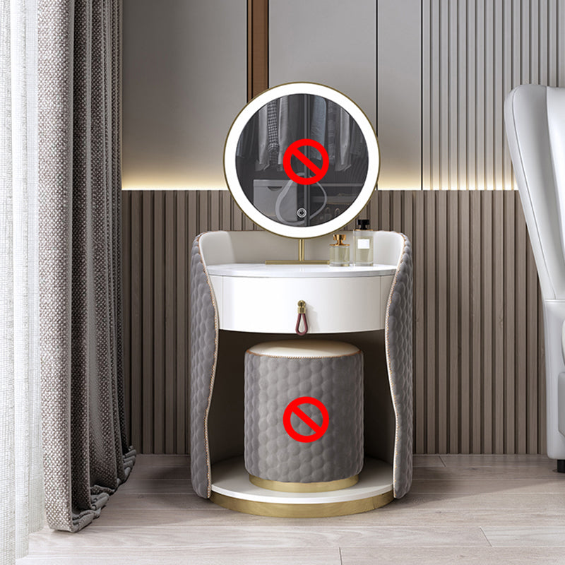 Mesa de tocador de madera y metal Taburada de tocador de cuero sintético