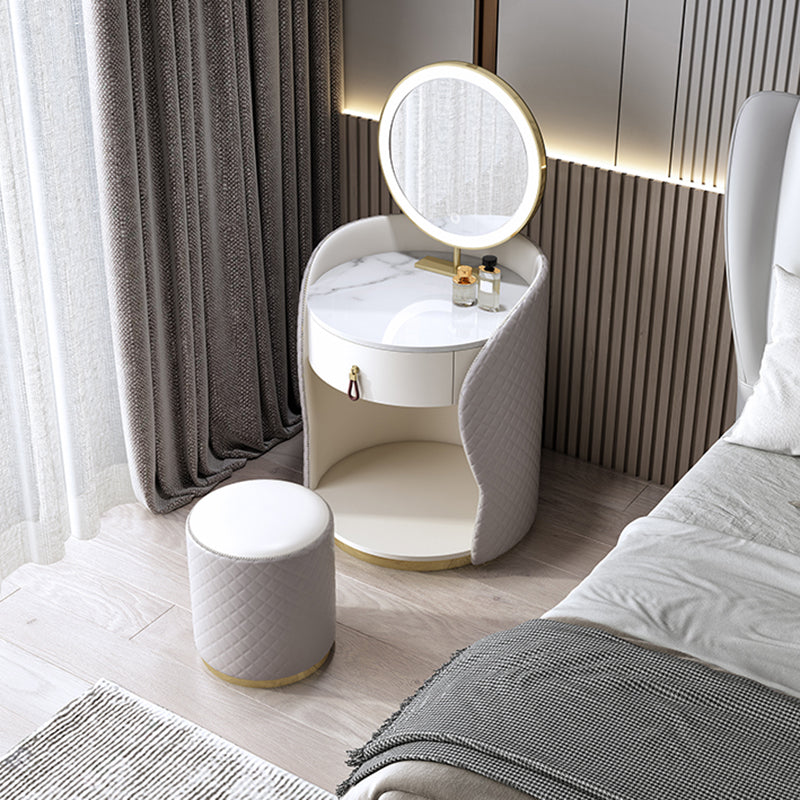 Mesa de tocador de madera y metal Taburada de tocador de cuero sintético