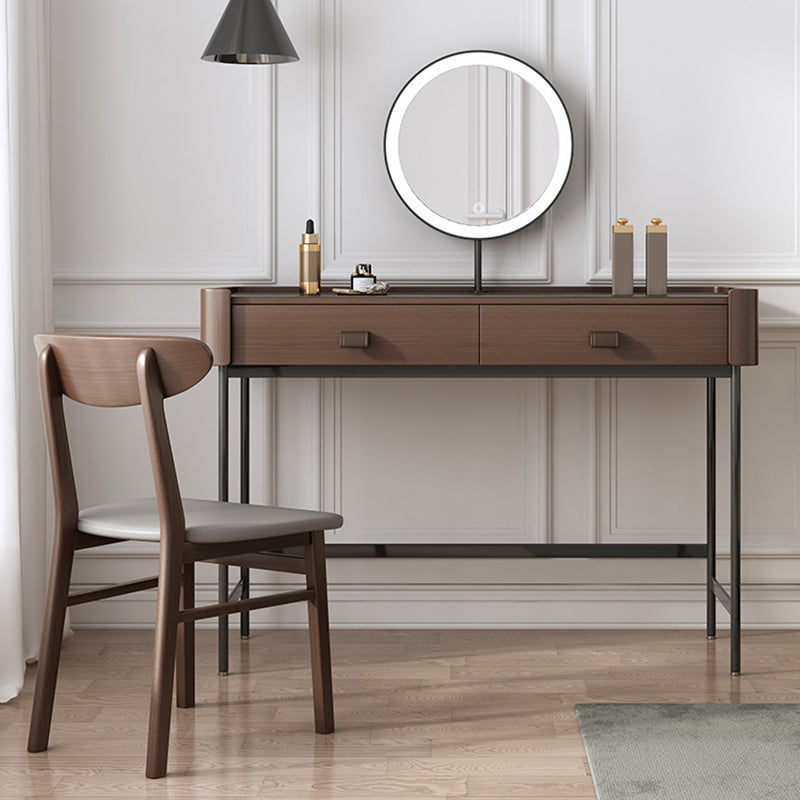 2 Drawers Dressing Table 30.7" High Vanity Set with Stool in Brown