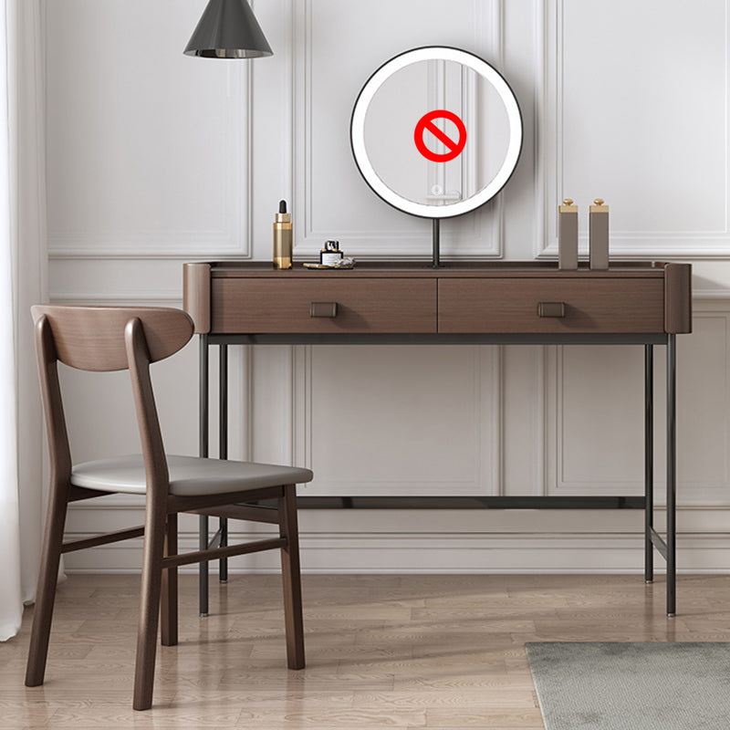 2 Drawers Dressing Table 30.7" High Vanity Set with Stool in Brown