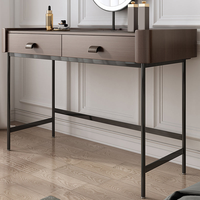 2 Drawers Dressing Table 30.7" High Vanity Set with Stool in Brown