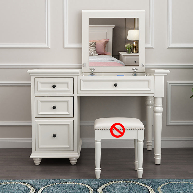 Solid Wood Flip-top Vanity Set Traditional Vanity Desk in White
