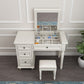Solid Wood Flip-top Vanity Set Traditional Vanity Desk in White