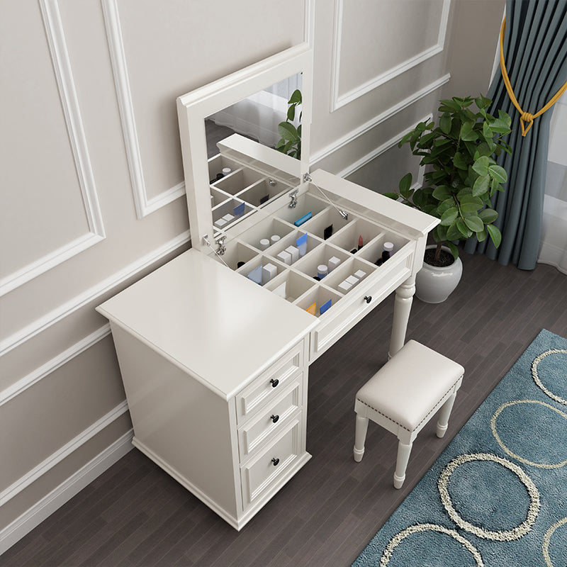Solid Wood Flip-top Vanity Set Traditional Vanity Desk in White