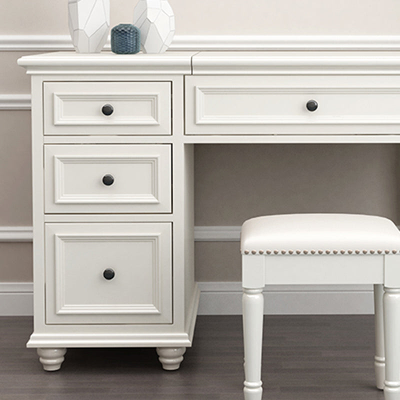 Solid Wood Flip-top Vanity Set Traditional Vanity Desk in White