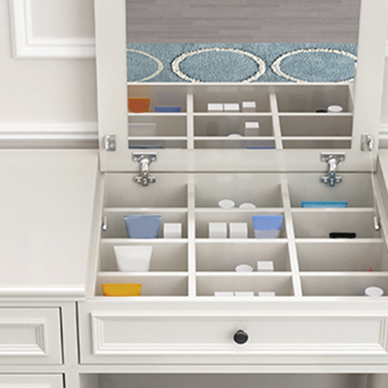 Solid Wood Flip-top Vanity Set Traditional Vanity Desk in White