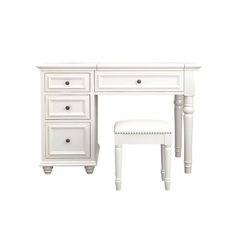 Solid Wood Flip-top Vanity Set Traditional Vanity Desk in White
