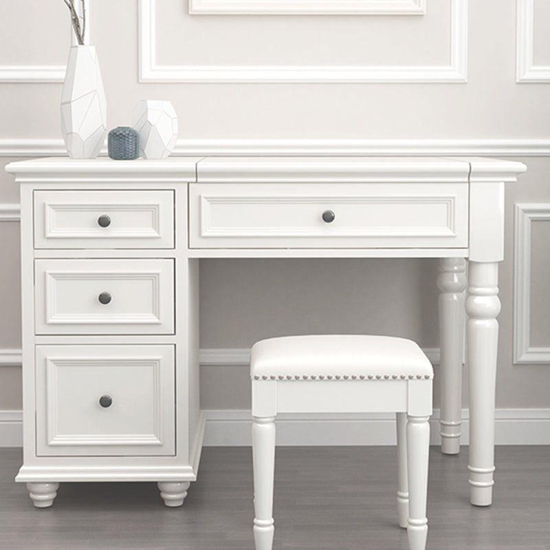 Solid Wood Flip-top Vanity Set Traditional Vanity Desk in White