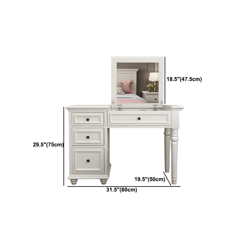 Solid Wood Flip-top Vanity Set Traditional Vanity Desk in White