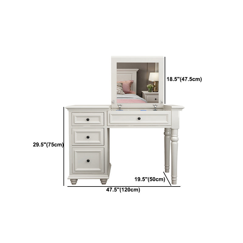 Solid Wood Flip-top Vanity Set Traditional Vanity Desk in White