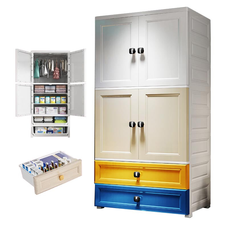 Plastic Wardrobe Armoire Contemporary Hinged Wardrobe Cabinet 27.6"L x 15.7"W x 71.3"H With Clothing Rod 2 Clearhalo 'Armoires & Wardrobes' 'armoires_wardrobes' 'Bedroom Furniture' 'furn' 'furn_armoires_wardrobes' 'Furniture' 5912999