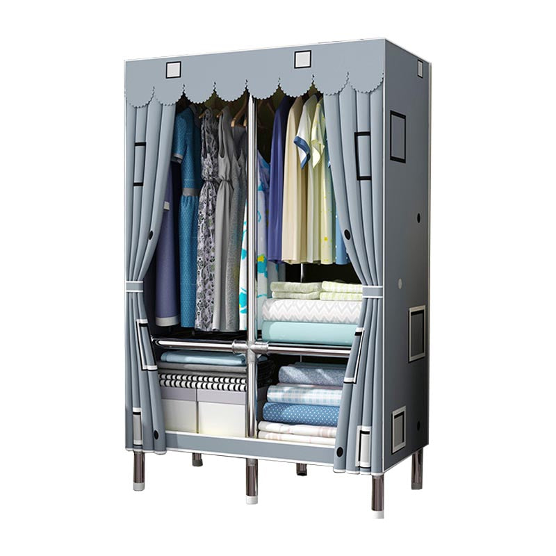 Contemporary Wardrobe Armoire Metal Wardrobe Closet for Bedroom 33"L x 18"W x 67"H Grey Clearhalo 'Armoires & Wardrobes' 'armoires_wardrobes' 'Bedroom Furniture' 'furn' 'furn_armoires_wardrobes' 'Furniture' 5913228