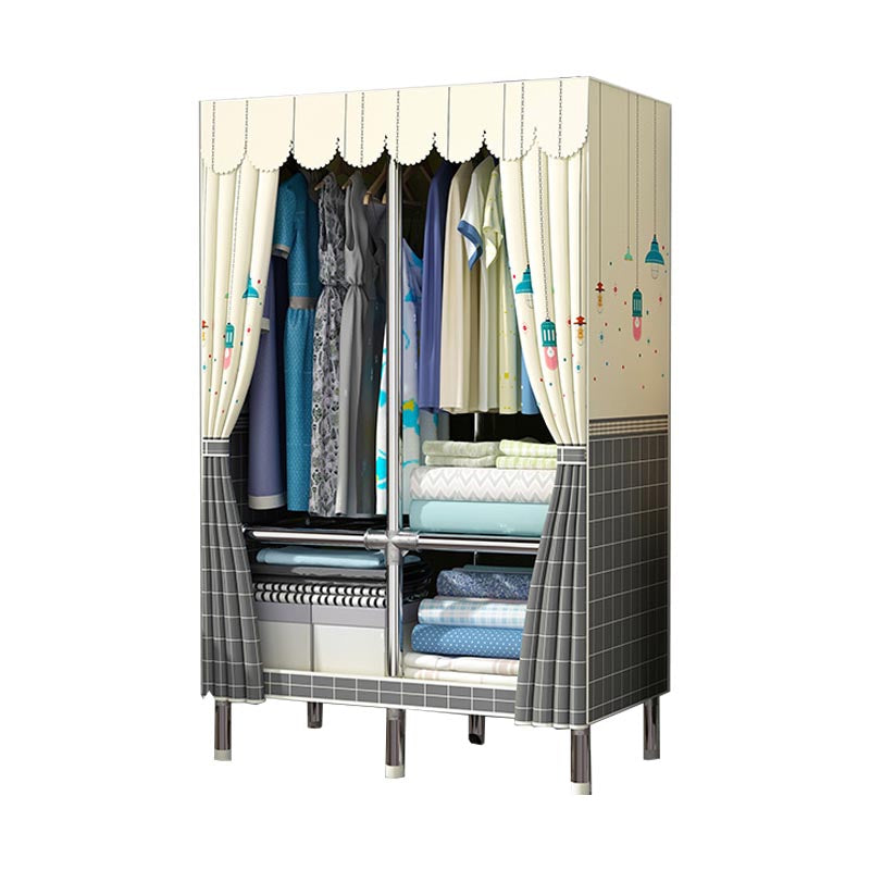 Contemporary Wardrobe Armoire Metal Wardrobe Closet for Bedroom 33"L x 18"W x 67"H Cream Gray Clearhalo 'Armoires & Wardrobes' 'armoires_wardrobes' 'Bedroom Furniture' 'furn' 'furn_armoires_wardrobes' 'Furniture' 5913231