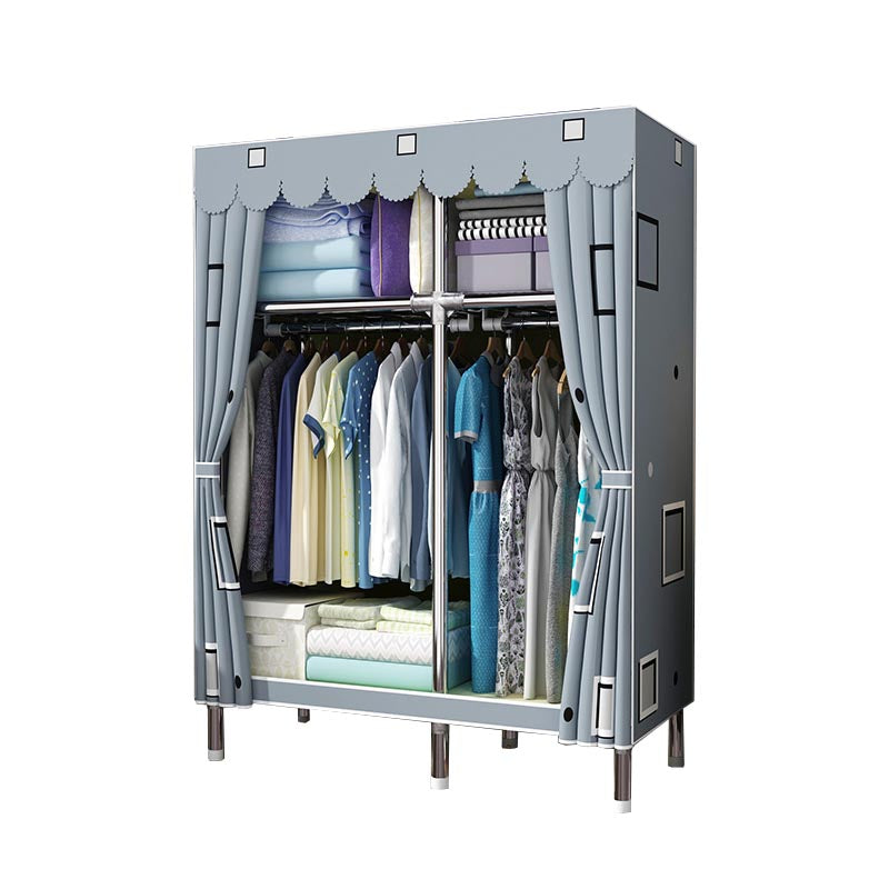 Contemporary Wardrobe Armoire Metal Wardrobe Closet for Bedroom 43"L x 18"W x 67"H Grey Clearhalo 'Armoires & Wardrobes' 'armoires_wardrobes' 'Bedroom Furniture' 'furn' 'furn_armoires_wardrobes' 'Furniture' 5913235