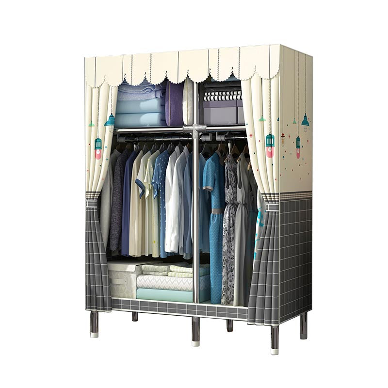 Contemporary Wardrobe Armoire Metal Wardrobe Closet for Bedroom 43"L x 18"W x 67"H Cream Gray Clearhalo 'Armoires & Wardrobes' 'armoires_wardrobes' 'Bedroom Furniture' 'furn' 'furn_armoires_wardrobes' 'Furniture' 5913240