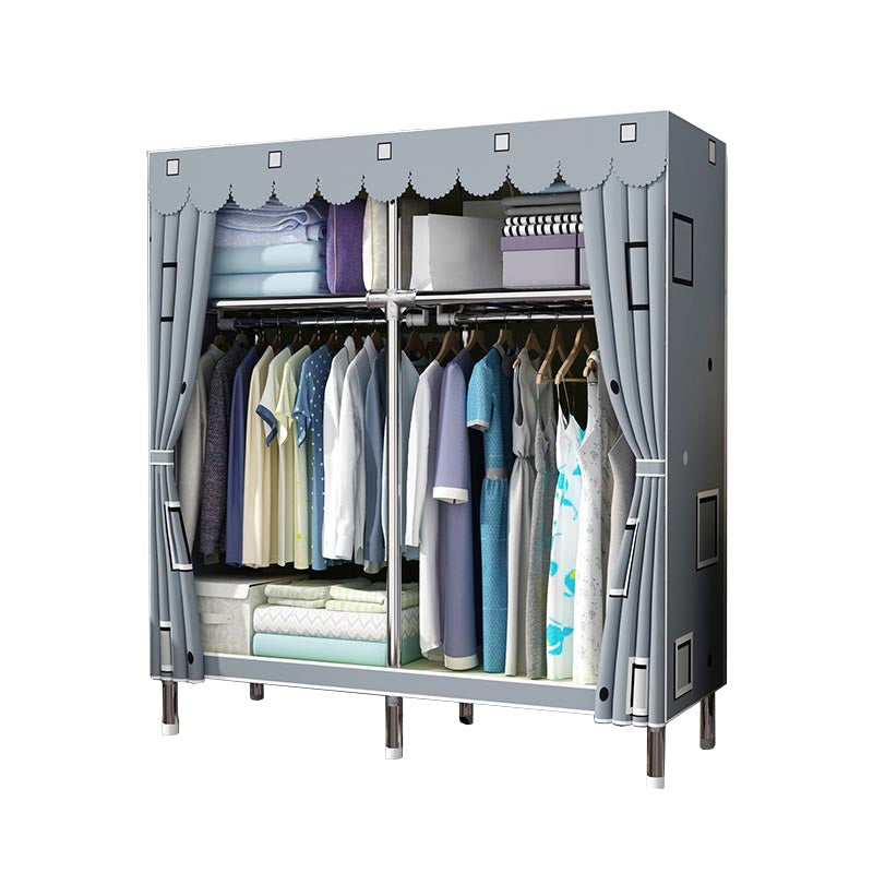 Contemporary Wardrobe Armoire Metal Wardrobe Closet for Bedroom 51"L x 18"W x 67"H Grey Clearhalo 'Armoires & Wardrobes' 'armoires_wardrobes' 'Bedroom Furniture' 'furn' 'furn_armoires_wardrobes' 'Furniture' 5913243