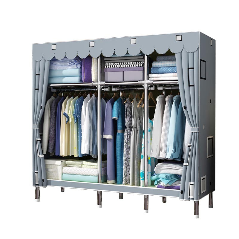 Contemporary Wardrobe Armoire Metal Wardrobe Closet for Bedroom 59"L x 18"W x 67"H Grey Clearhalo 'Armoires & Wardrobes' 'armoires_wardrobes' 'Bedroom Furniture' 'furn' 'furn_armoires_wardrobes' 'Furniture' 5913252