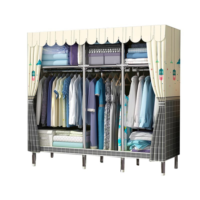 Contemporary Wardrobe Armoire Metal Wardrobe Closet for Bedroom 59"L x 18"W x 67"H Cream Gray Clearhalo 'Armoires & Wardrobes' 'armoires_wardrobes' 'Bedroom Furniture' 'furn' 'furn_armoires_wardrobes' 'Furniture' 5913256