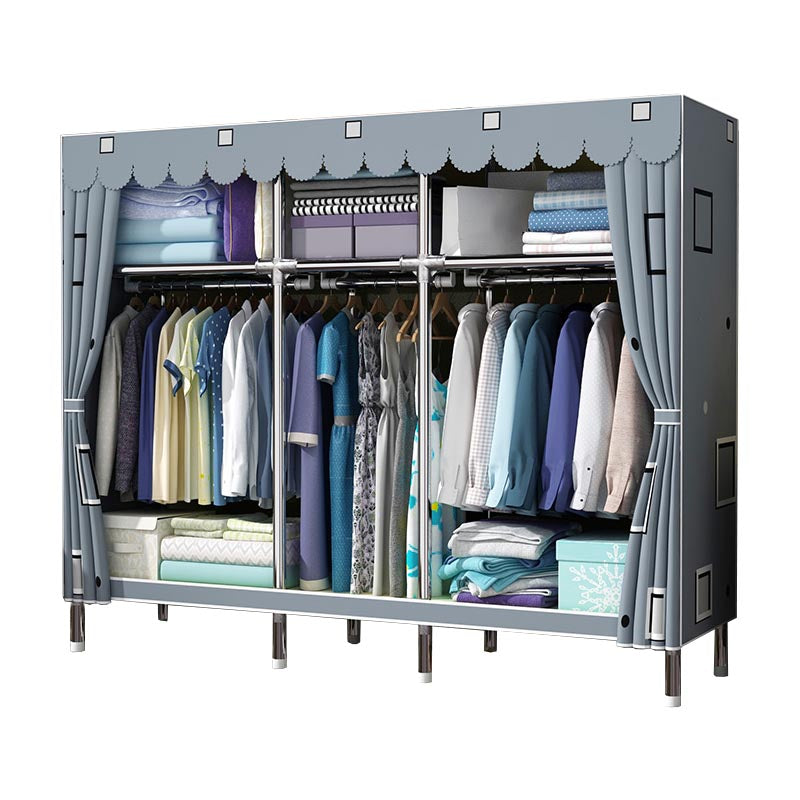 Contemporary Wardrobe Armoire Metal Wardrobe Closet for Bedroom 67"L x 18"W x 67"H Grey Clearhalo 'Armoires & Wardrobes' 'armoires_wardrobes' 'Bedroom Furniture' 'furn' 'furn_armoires_wardrobes' 'Furniture' 5913258