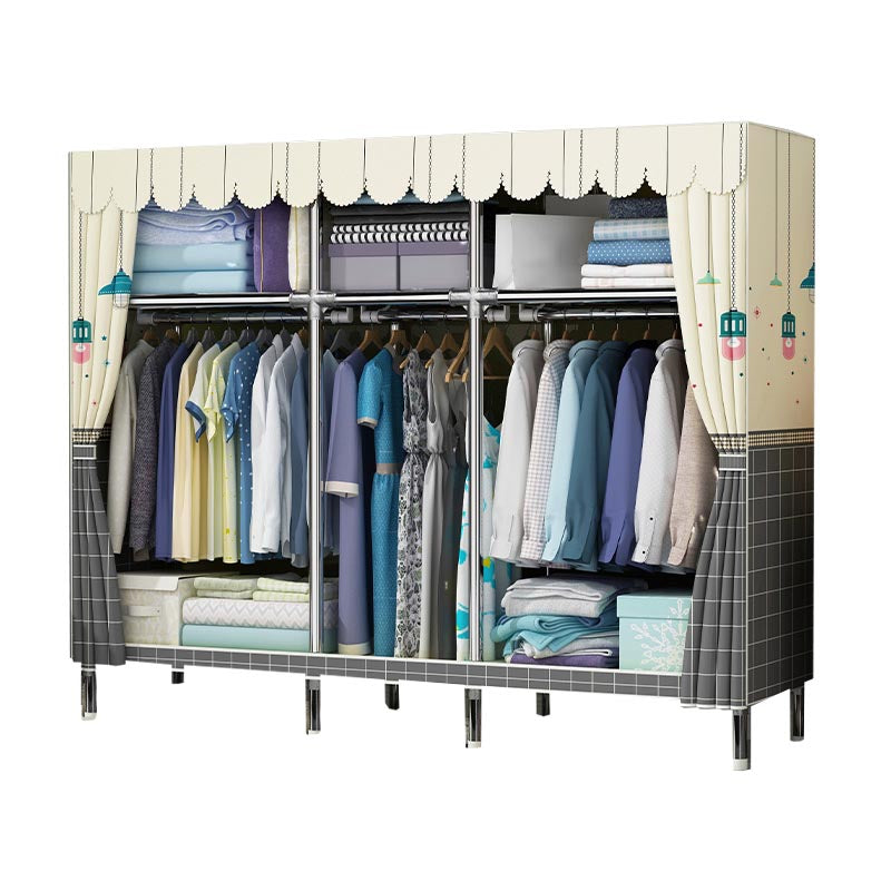 Contemporary Wardrobe Armoire Metal Wardrobe Closet for Bedroom 67"L x 18"W x 67"H Cream Gray Clearhalo 'Armoires & Wardrobes' 'armoires_wardrobes' 'Bedroom Furniture' 'furn' 'furn_armoires_wardrobes' 'Furniture' 5913260