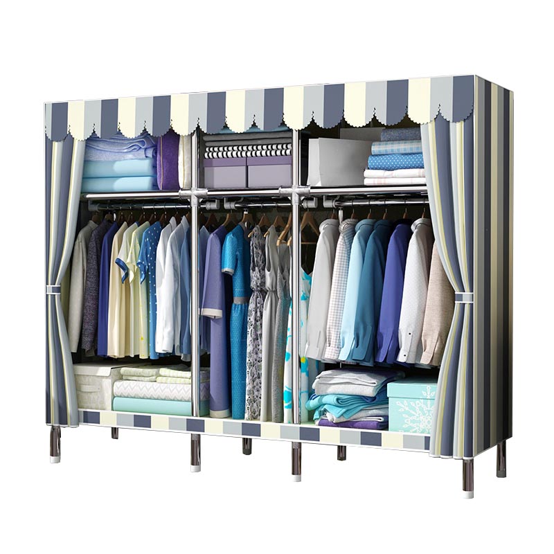 Contemporary Wardrobe Armoire Metal Wardrobe Closet for Bedroom 67"L x 18"W x 67"H White Grey Blue Clearhalo 'Armoires & Wardrobes' 'armoires_wardrobes' 'Bedroom Furniture' 'furn' 'furn_armoires_wardrobes' 'Furniture' 5913261