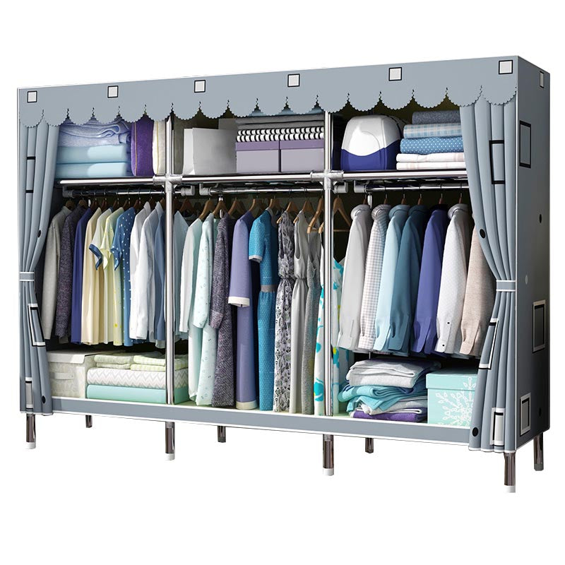 Contemporary Wardrobe Armoire Metal Wardrobe Closet for Bedroom 77"L x 18"W x 67"H Grey Clearhalo 'Armoires & Wardrobes' 'armoires_wardrobes' 'Bedroom Furniture' 'furn' 'furn_armoires_wardrobes' 'Furniture' 5913262
