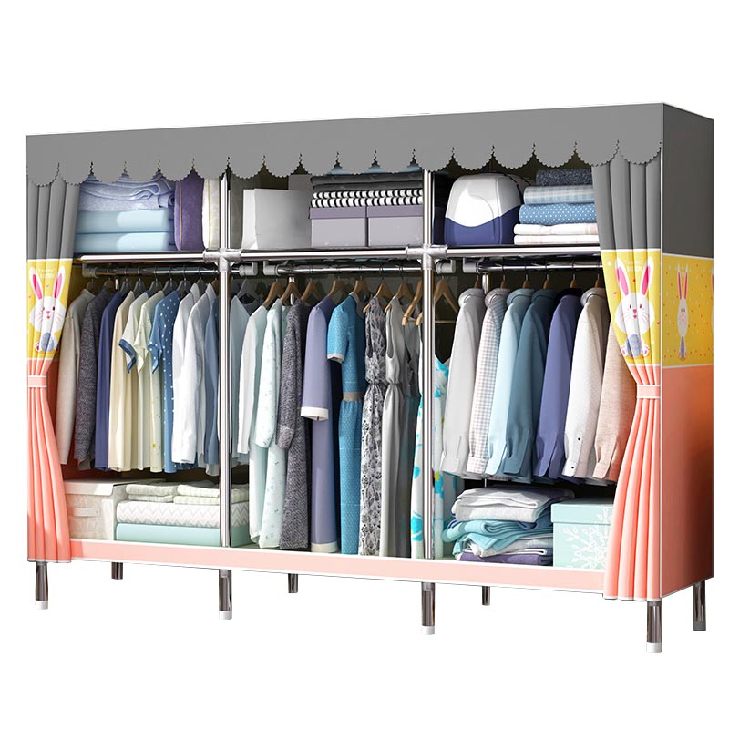Contemporary Wardrobe Armoire Metal Wardrobe Closet for Bedroom 77"L x 18"W x 67"H Orange Yellow Clearhalo 'Armoires & Wardrobes' 'armoires_wardrobes' 'Bedroom Furniture' 'furn' 'furn_armoires_wardrobes' 'Furniture' 5913263