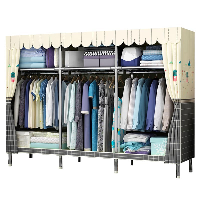Contemporary Wardrobe Armoire Metal Wardrobe Closet for Bedroom 77"L x 18"W x 67"H Cream Gray Clearhalo 'Armoires & Wardrobes' 'armoires_wardrobes' 'Bedroom Furniture' 'furn' 'furn_armoires_wardrobes' 'Furniture' 5913264