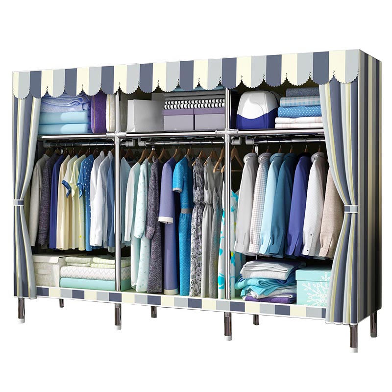 Contemporary Wardrobe Armoire Metal Wardrobe Closet for Bedroom 77"L x 18"W x 67"H White Grey Blue Clearhalo 'Armoires & Wardrobes' 'armoires_wardrobes' 'Bedroom Furniture' 'furn' 'furn_armoires_wardrobes' 'Furniture' 5913265