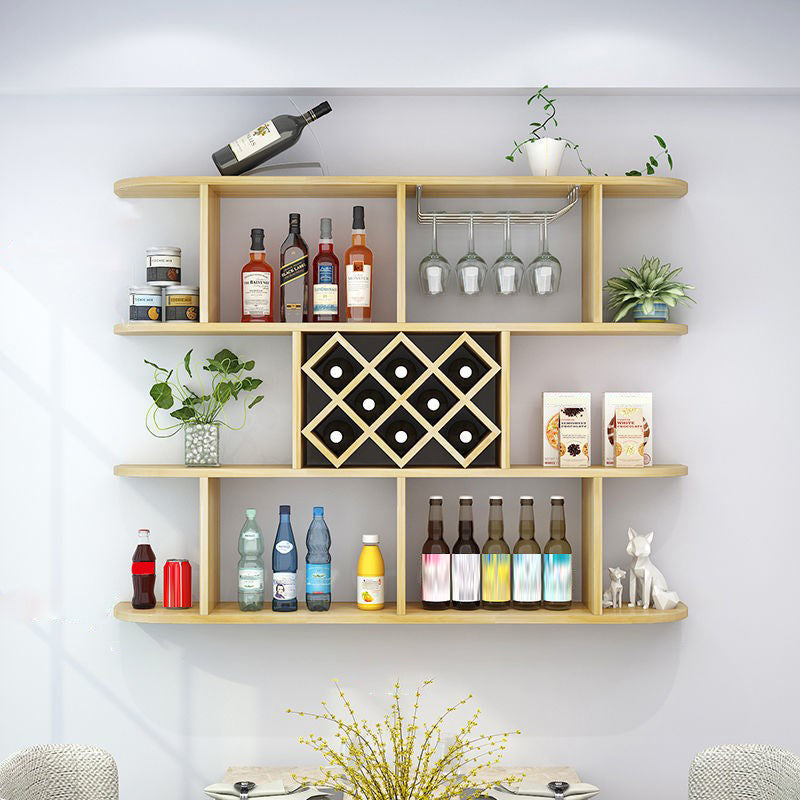 キッチン用のウッドウォールマウントモダンワインラックワインステムウェアホルダー