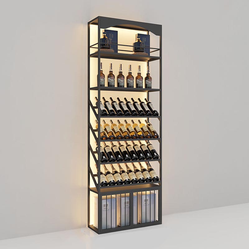 Glam Metal Wine Bottle Rack Floor Bottle Holder for Living Room 31.5"L x 12"W x 90.5"H Black Clearhalo 'furn' 'furn_wine_racks' 'Furniture' 'Kitchen & Dining Furniture' 'Wine Racks' 'wine_racks' 5913528