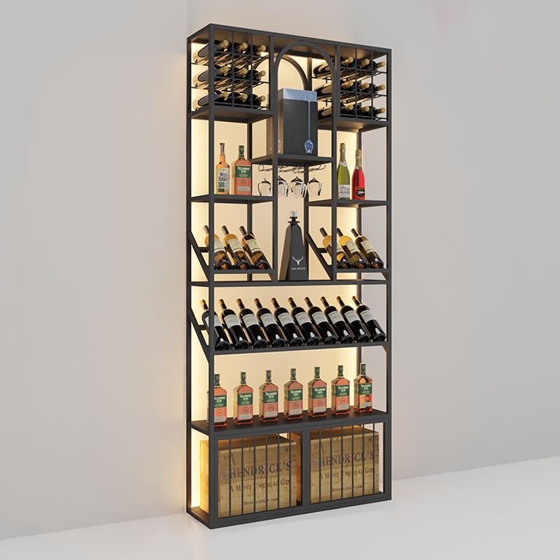 Glam Metal Wine Bottle Rack Floor Bottle Holder for Living Room 39"L x 12"W x 90.5"H Black Clearhalo 'furn' 'furn_wine_racks' 'Furniture' 'Kitchen & Dining Furniture' 'Wine Racks' 'wine_racks' 5913536
