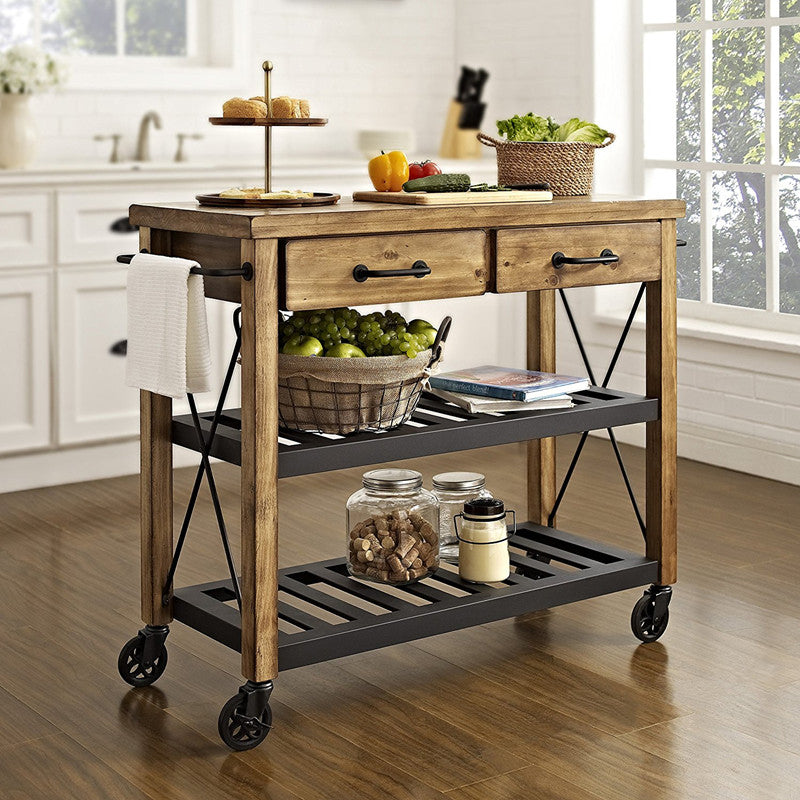 Cart de cocina de estilo moderno Carro de cocina de madera de madera con estante de toalla