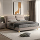 Glam Genuine Leather Solid Color Mattress Includedwith Headboard Bed Frame