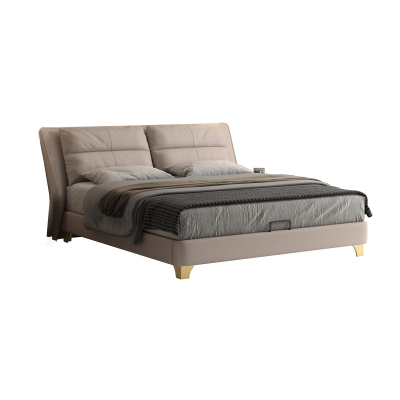 Glam Genuine Leather Solid Color Mattress Includedwith Headboard Bed Frame