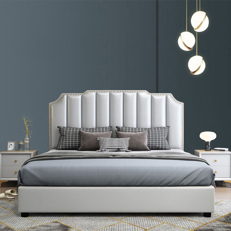 Glamholz Standard Bett echtes Lederbettrahmen mit Kopfteil für Schlafzimmer