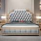 Glam wood Bed Frame Tufted Faux Leather Standard Bed with Headboard Clearhalo 'Bedroom Furniture' 'Beds' 'furn' 'furn_beds' 'Furniture' 5914126