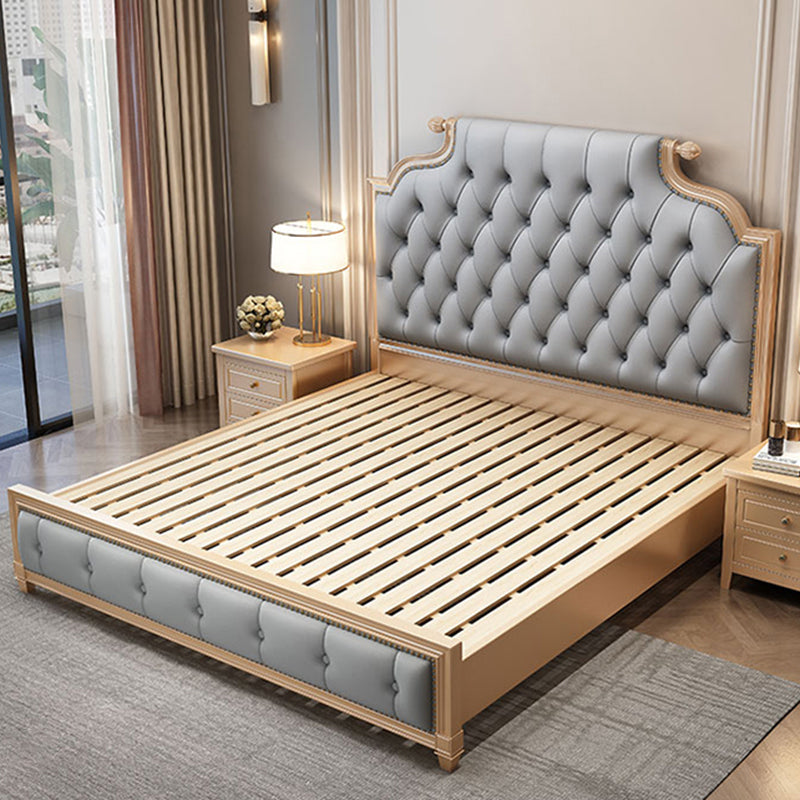 Glam wood Bed Frame Tufted Faux Leather Standard Bed with Headboard Panel Clearhalo 'Bedroom Furniture' 'Beds' 'furn' 'furn_beds' 'Furniture' 5914127