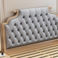 Glam wood Bed Frame Tufted Faux Leather Standard Bed with Headboard Clearhalo 'Bedroom Furniture' 'Beds' 'furn' 'furn_beds' 'Furniture' 5914131