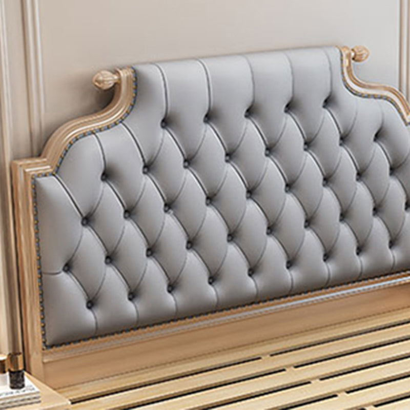 Glam wood Bed Frame Tufted Faux Leather Standard Bed with Headboard Clearhalo 'Bedroom Furniture' 'Beds' 'furn' 'furn_beds' 'Furniture' 5914131